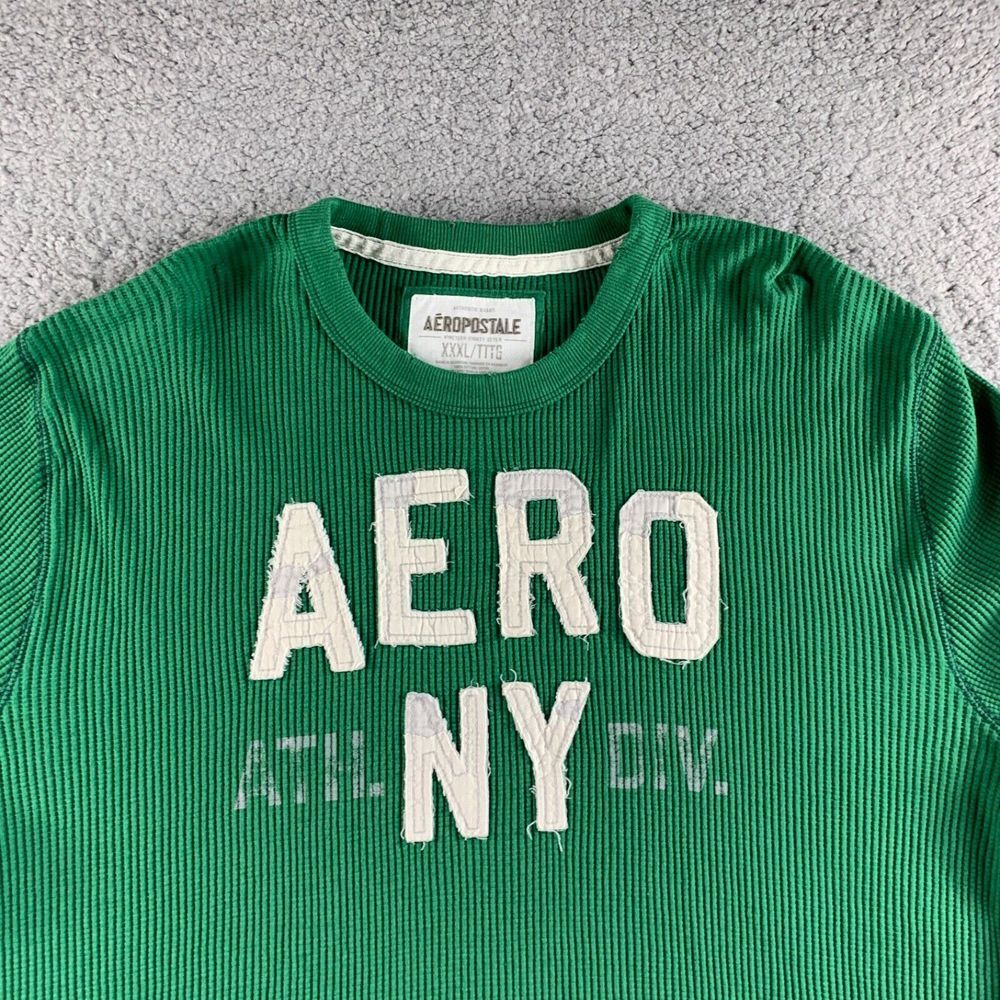 NEW Aeropostale T Shirt Mens 3XL Green Thermal Waffle Knit Pullover Heavyweight - Picture 4 of 16